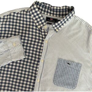 Vineyard Vines Mens XXL Slim Fit Tucker Shirt Mixed Gingham Stripe Blue White